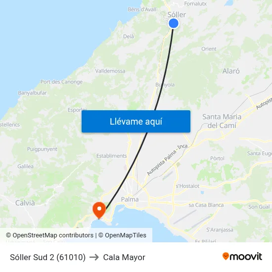 Sóller Sud 2 (61010) to Cala Mayor map