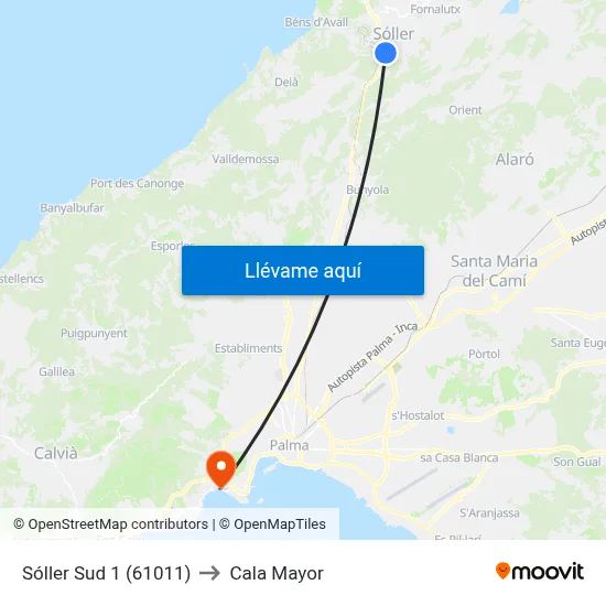 Sóller Sud 1 (61011) to Cala Mayor map