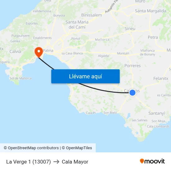 La Verge 1 (13007) to Cala Mayor map