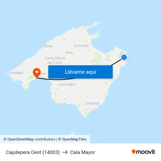Capdepera Oest (14003) to Cala Mayor map