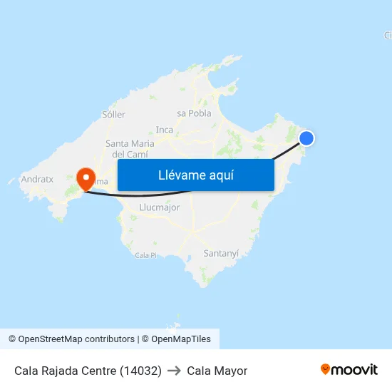 Cala Rajada Centre (14032) to Cala Mayor map