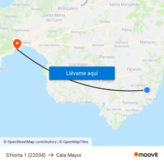 S'Horta 1 (22034) to Cala Mayor map