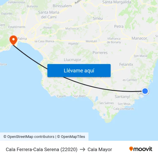 Cala Ferrera-Cala Serena (22020) to Cala Mayor map