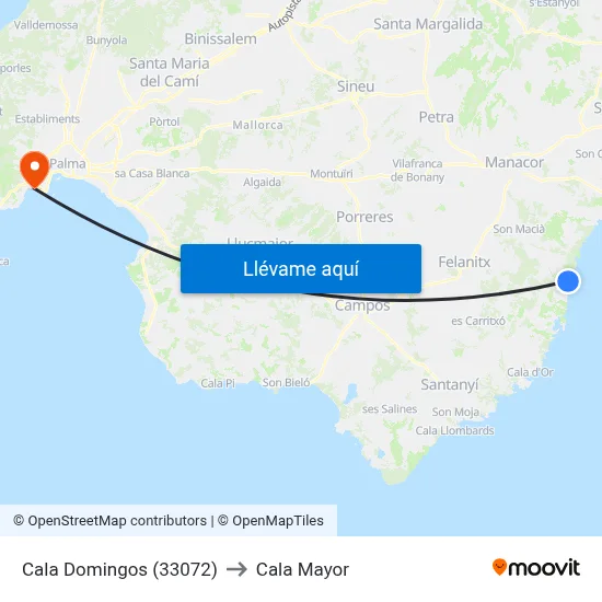 Cala Domingos (33072) to Cala Mayor map