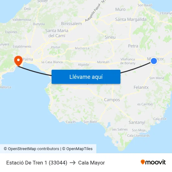 Estació De Tren 1 (33044) to Cala Mayor map