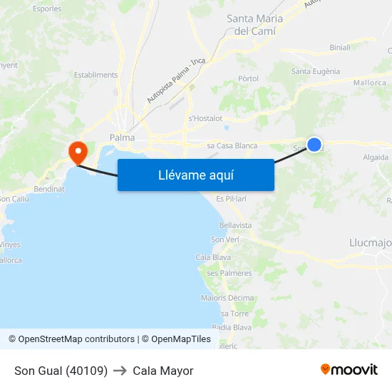Son Gual (40109) to Cala Mayor map