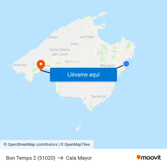 Bon Temps 2 (51020) to Cala Mayor map