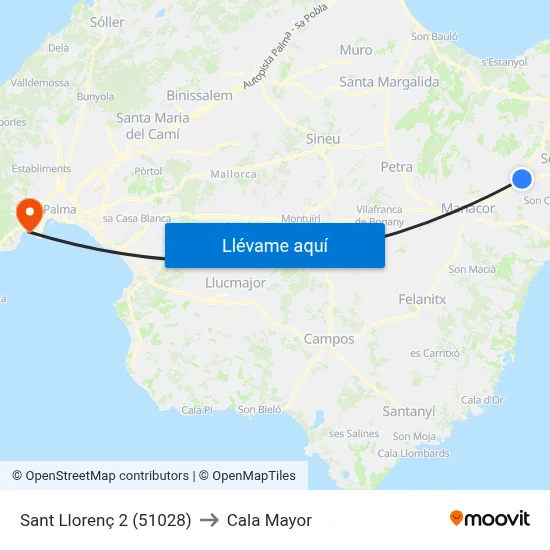 Sant Llorenç 2 (51028) to Cala Mayor map