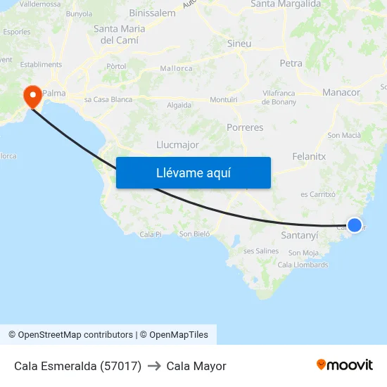 Cala Esmeralda (57017) to Cala Mayor map