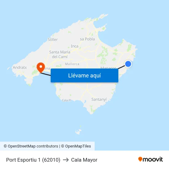 Port Esportiu 1 (62010) to Cala Mayor map