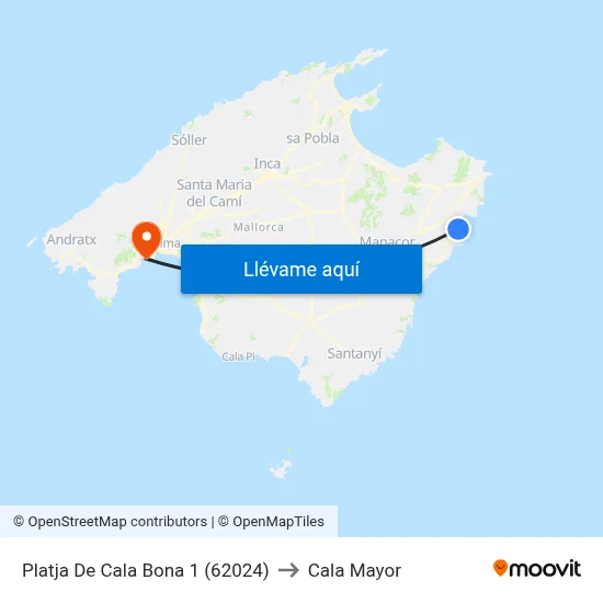Platja De Cala Bona 1 (62024) to Cala Mayor map