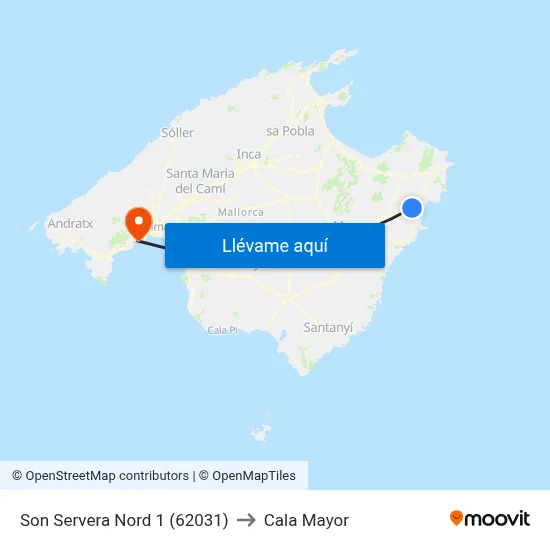 Son Servera Nord 1 (62031) to Cala Mayor map