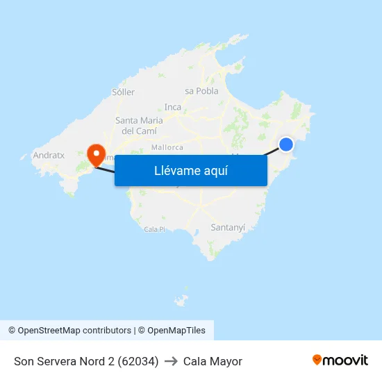 Son Servera Nord 2 (62034) to Cala Mayor map