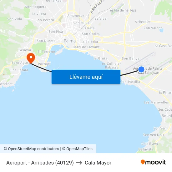 Aeroport - Arribades (40129) to Cala Mayor map
