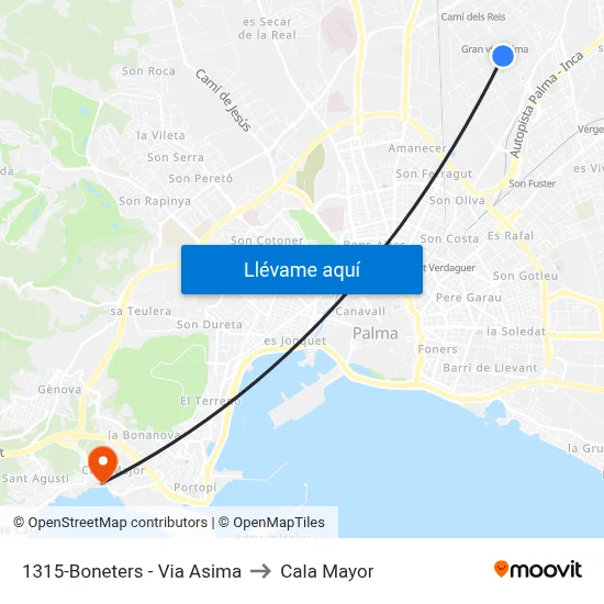 1315-Boneters - Via Asima to Cala Mayor map