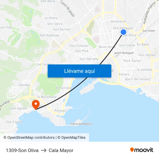1309-Son Oliva to Cala Mayor map