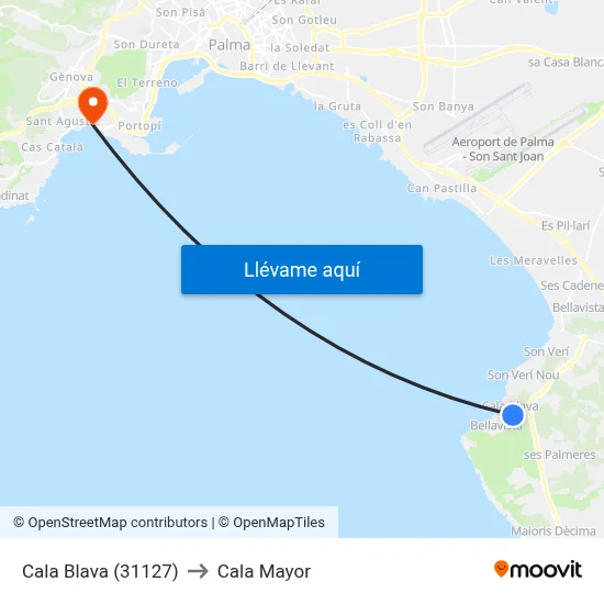 Cala Blava (31127) to Cala Mayor map