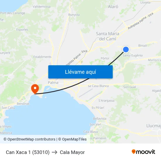 Can Xaca 1 (53010) to Cala Mayor map