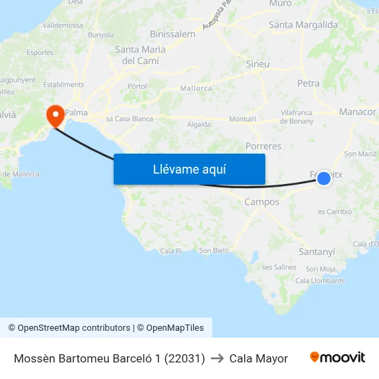 Mossèn Bartomeu Barceló 1 (22031) to Cala Mayor map