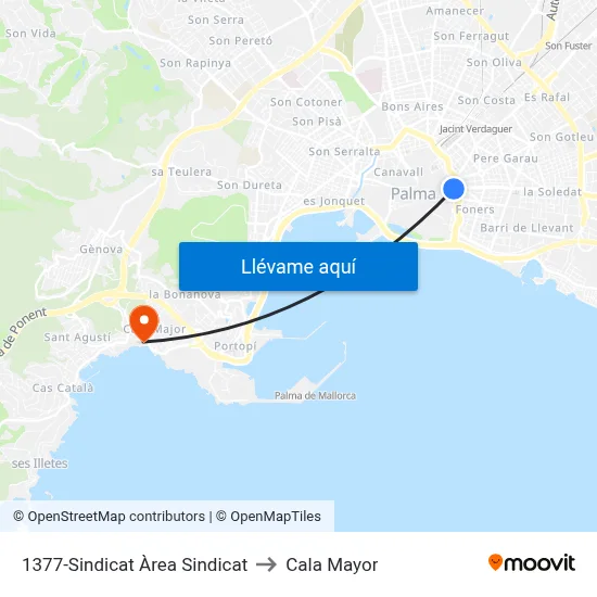 1377-Sindicat  Àrea Sindicat to Cala Mayor map