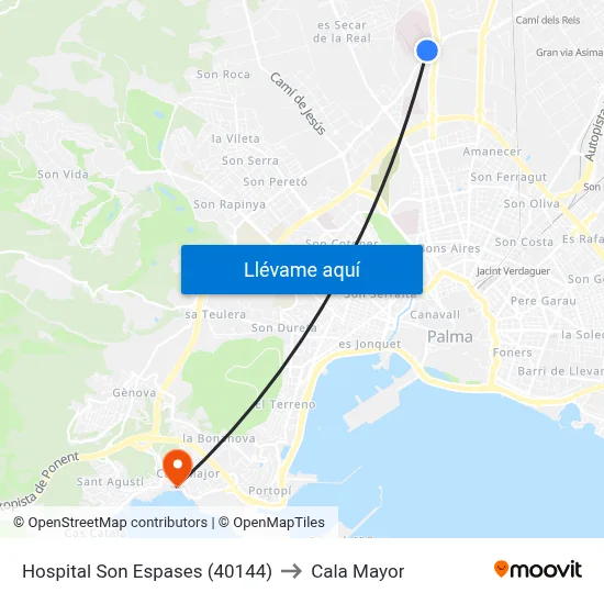Hospital Son Espases (40144) to Cala Mayor map