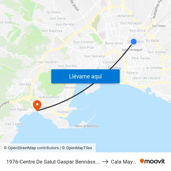 1976-Centre De Salut Gaspar Bennàssar to Cala Mayor map