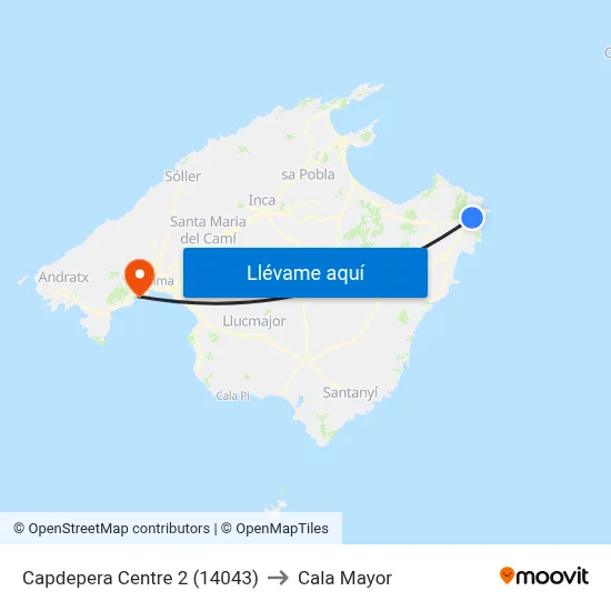 Capdepera Centre 2 (14043) to Cala Mayor map
