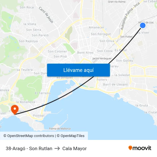38-Aragó - Son Rutlan to Cala Mayor map