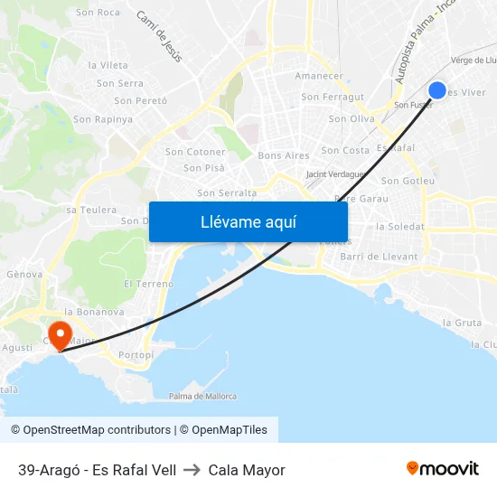 39-Aragó - Es Rafal Vell to Cala Mayor map