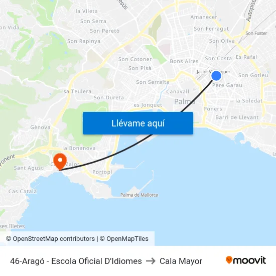 46-Aragó - Escola Oficial D'Idiomes to Cala Mayor map