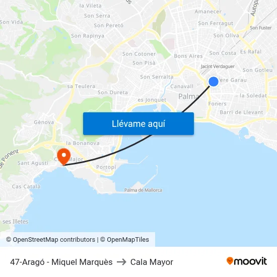 47-Aragó - Miquel Marquès to Cala Mayor map