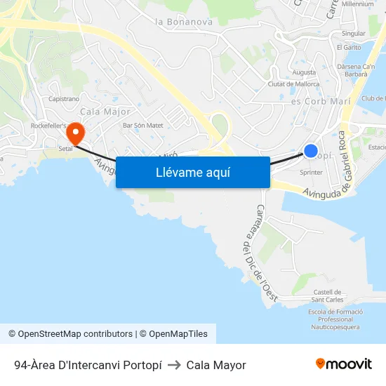 94-Àrea D'Intercanvi Portopí to Cala Mayor map
