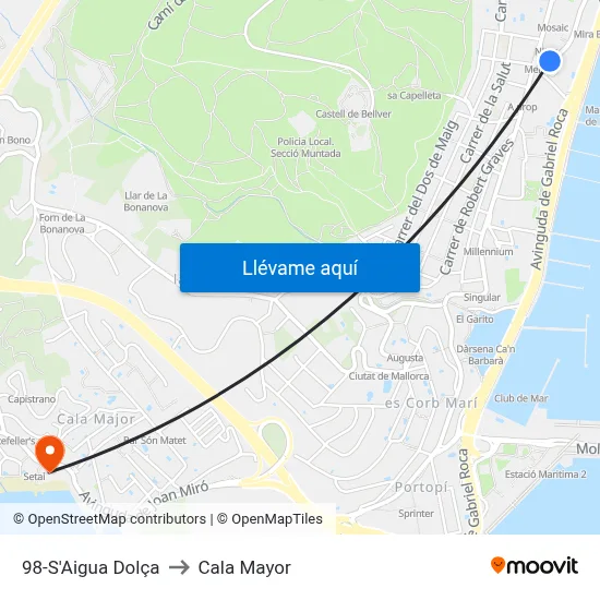 98-S'Aigua Dolça to Cala Mayor map