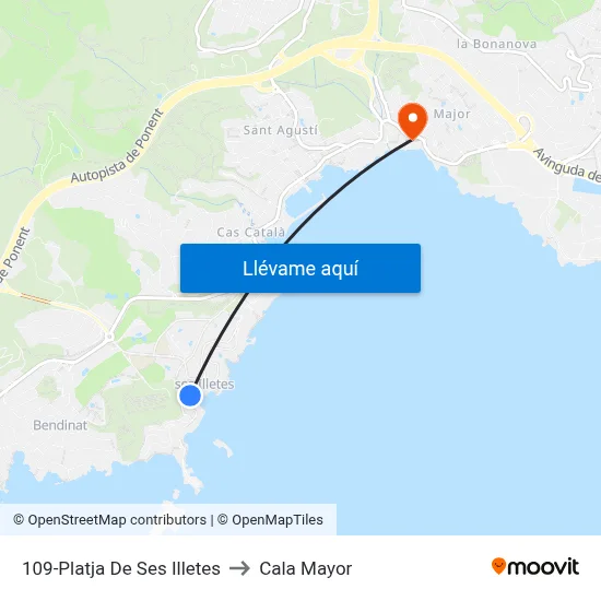 109-Platja De Ses Illetes to Cala Mayor map
