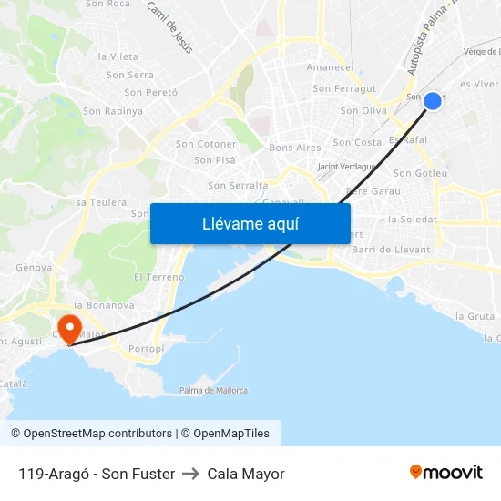 119-Aragó - Son Fuster to Cala Mayor map