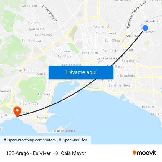 122-Aragó - Es Viver to Cala Mayor map