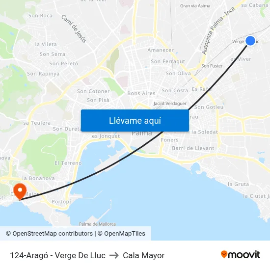 124-Aragó - Verge De Lluc to Cala Mayor map