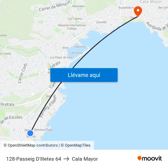 128-Passeig D'Illetes  64 to Cala Mayor map