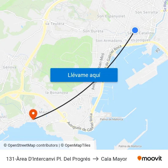 131-Àrea D'Intercanvi Pl. Del Progrés to Cala Mayor map