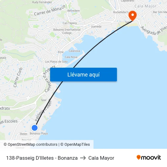 138-Passeig D'Illetes - Bonanza to Cala Mayor map