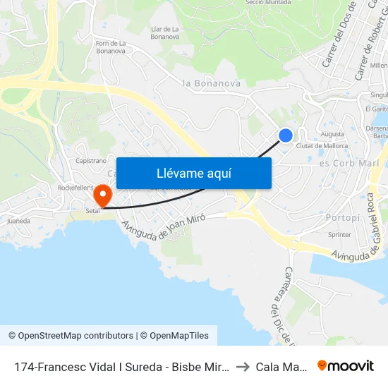 174-Francesc Vidal I Sureda - Bisbe Miralles to Cala Mayor map