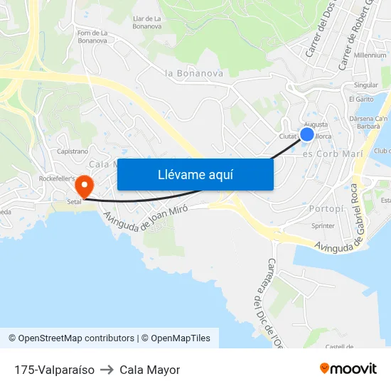 175-Valparaíso to Cala Mayor map