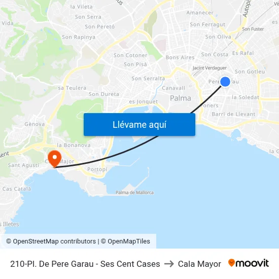 210-Pl. De Pere Garau - Ses Cent Cases to Cala Mayor map