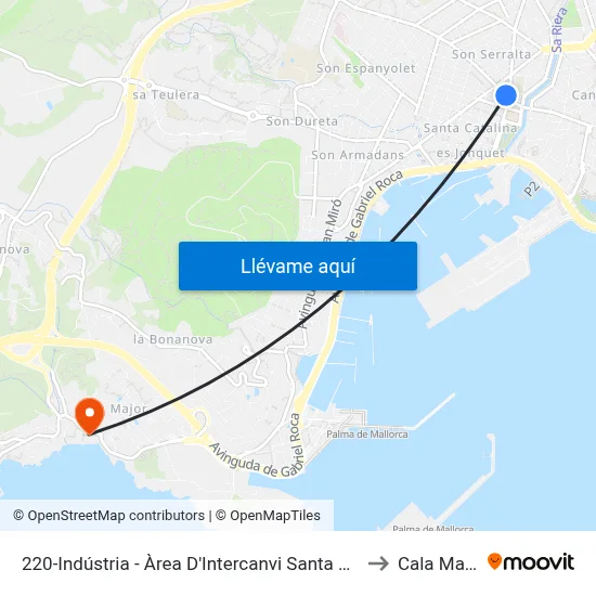 220-Indústria - Àrea D'Intercanvi Santa Catalina to Cala Mayor map