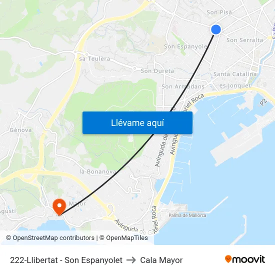 222-Llibertat - Son Espanyolet to Cala Mayor map
