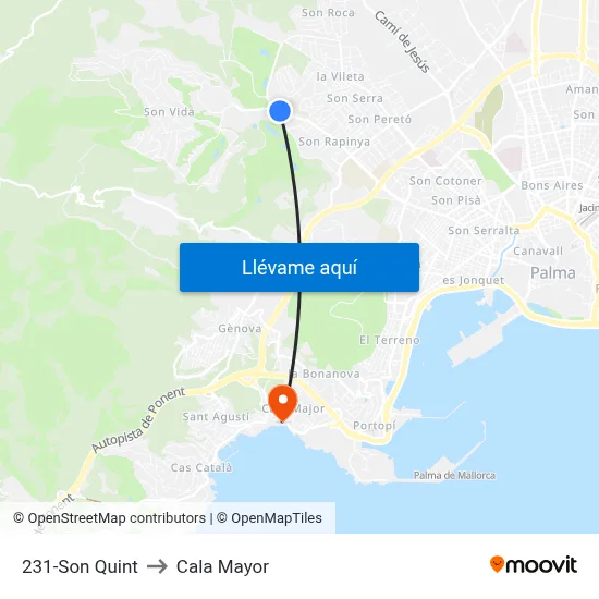 231-Son Quint to Cala Mayor map