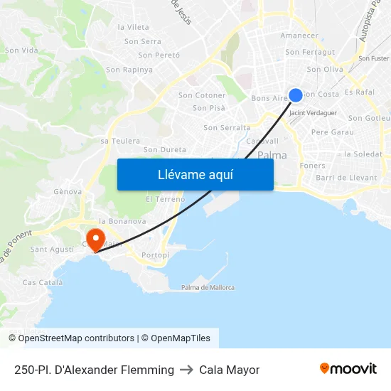 250-Pl. D'Alexander Flemming to Cala Mayor map