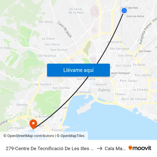 279-Centre De Tecnificació De Les Illes Balears to Cala Mayor map