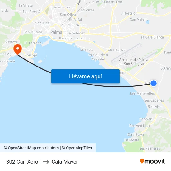 302-Can Xoroll to Cala Mayor map