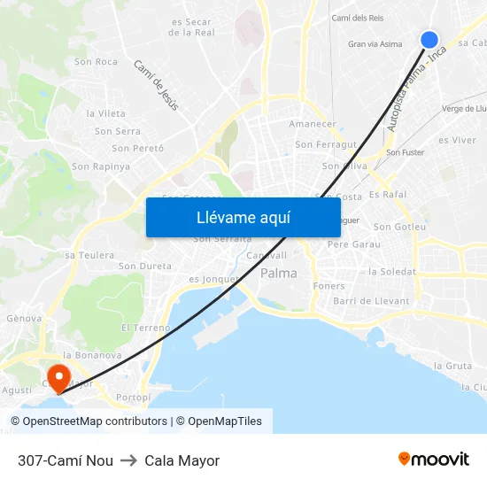 307-Camí Nou to Cala Mayor map